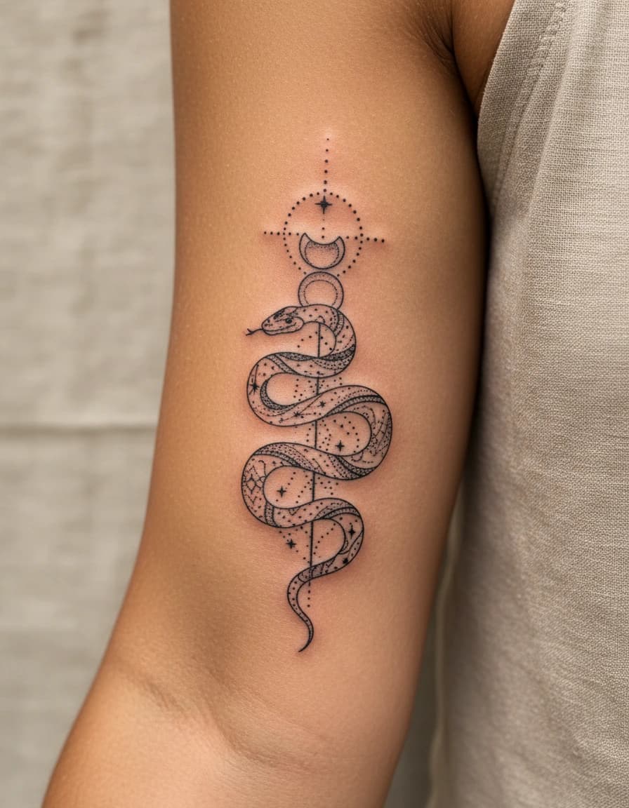 AI-generated concept: Fine Line arm tattoo ideas illustrated on the bicep
