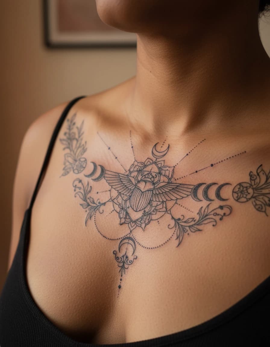 AI-generated concept: Fine Line chest tattoos for men illustrated on the left chest