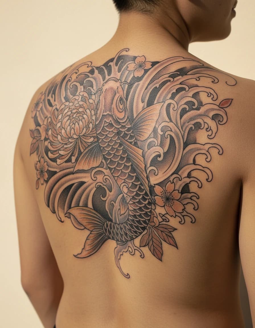 Tatouage de carpe koï